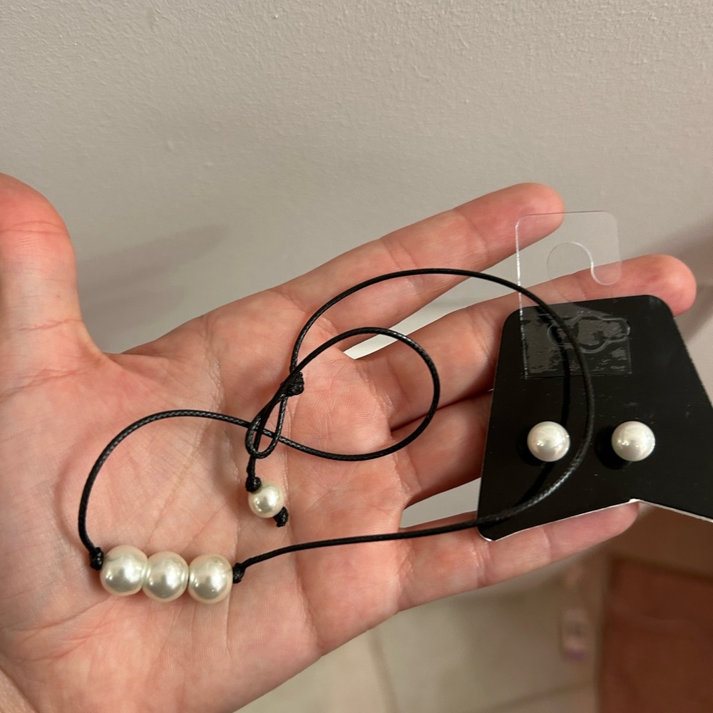 90s pearl choker earring set